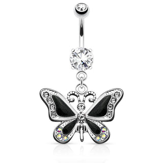 Piercing Nombril Pendentif Papillon Zircone