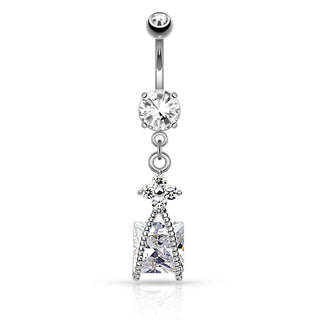 Piercing Nombril Pendentif Fleur Carré Zircone