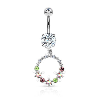 Piercing Nombril Pendentif Courone De Fleurs Zircone