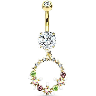 Piercing Nombril Pendentif Courone De Fleurs Zircone