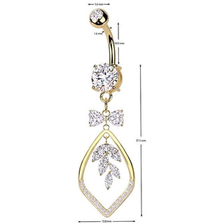 Belly Button Piercing ribbon vine leaf dangle zirconia