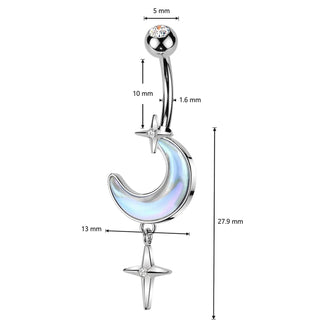 Belly Button Piercing crescent moon cross dangle zirconia