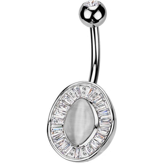 Belly Button Piercing cat's eye stone baguette cut zirconias