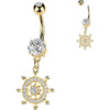 Belly Button Piercing Pave Zirconia Ship Wheel Dangle