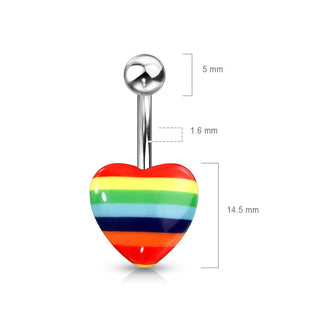 Piercing Nombril Cœur Arc-En-Ciel Argent