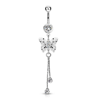 Piercing Nombril Pendentif Papillon Zircone Argent