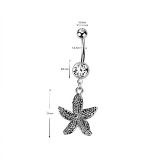 Belly Button Piercing Starfish dangle Zirconia Silver