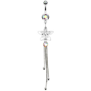 Piercing Nombril Pendentif Fleur Zircone Argent