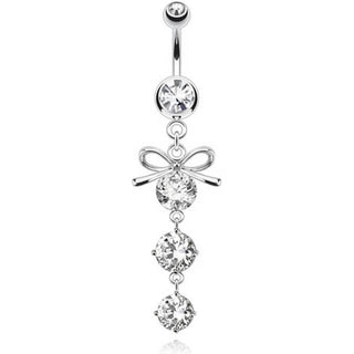 Belly Button Piercing Loop dangle Zirconia Silver