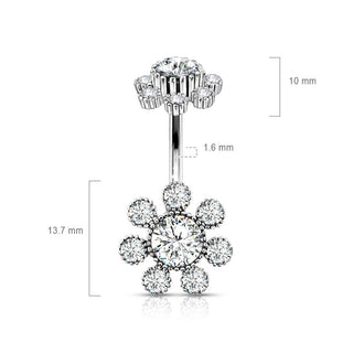 Piercing Nombril Fleur Zircone Argent Filetage Interne