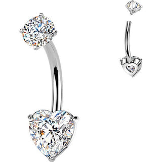 Belly Button Piercing prong set heart cubic zirconia Internally Threaded