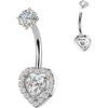 Belly Button Piercing prong set heart and pave cubic zirconia Internally Threaded