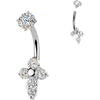 Belly Button Piercing prong set cross cubic zirconia Internally Threaded