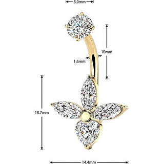 Belly Button Piercing 3 marquise and heart cubic zirconia Internally Threaded