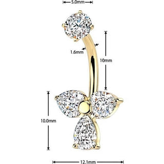 Belly Button Piercing prong set teardrop and heart cubic zirconia Internally Threaded