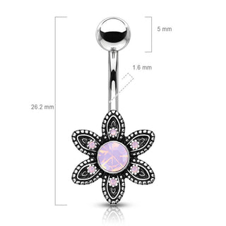 Piercing Nombril Fleur Opale Argent