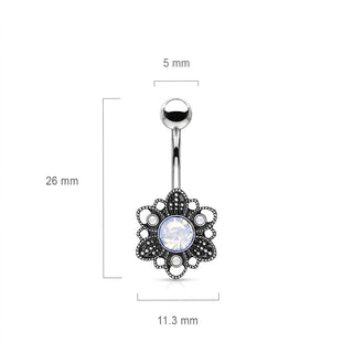Belly Button Piercing Flower Opal Silver