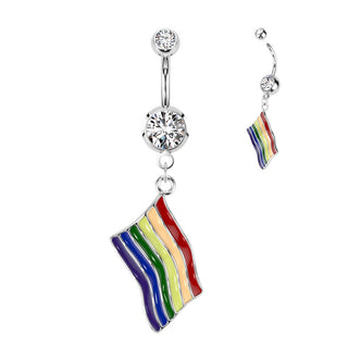 Piercing Nombril Pendentif Drapeau Arc-En-Ciel Zircone