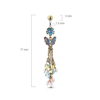 Piercing Nombril Pendentif Papillon Fleur Zircone Or