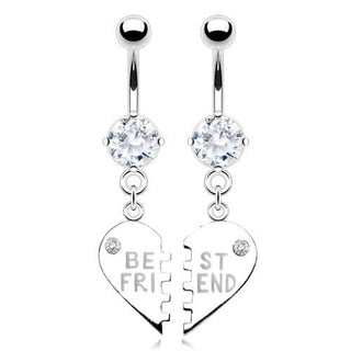 Piercing Nombril Pendentif Cœur BEST FRIEND Zircone