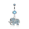 Piercing Nombril Pendentif Éléphant Zircone Argent