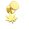Faux Plug Pendentif Feuille De Chanvre Or Filetage Interne