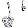 Titanium Base belly button pin heart zirconia Internally Threaded