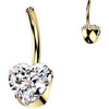 Titanium Base belly button pin heart zirconia Internally Threaded