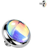Titanium Top top flat bezel set iridescent stone Internally Threaded