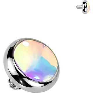 Titanium Top top flat bezel set iridescent stone Internally Threaded