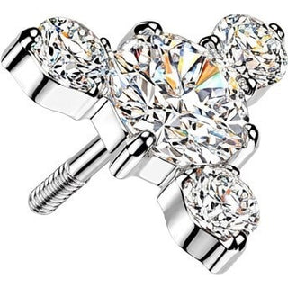 Titanium top round cubic zirconia with 3 small cubic zirconias Internally Threaded