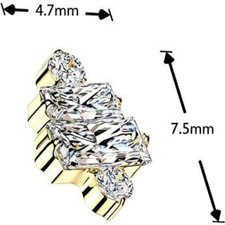 Titanium top baguette cubic zirconia with 2 small round cubic zirconias Internally Threaded