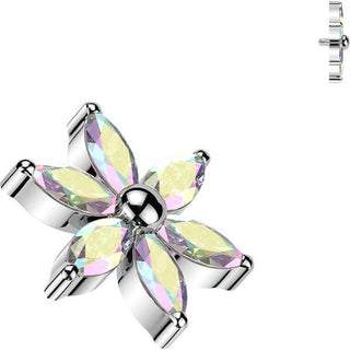Titanium top 6 marquise cubic zirconia flower Internally Threaded
