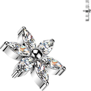 Titanium top 6 marquise cubic zirconia flower Internally Threaded