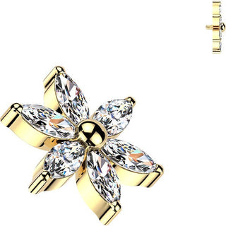 Titanium top 6 marquise cubic zirconia flower Internally Threaded