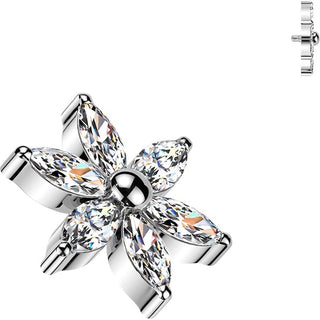 Titanium Top top 6 marquise cubic zirconia flower Internally Threaded