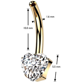 Titanium Base belly button pin heart zirconia Push-In