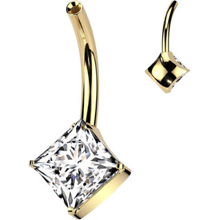 Titanium Base belly button pin square zirconia Push-In