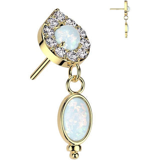 Solid Gold 14 Carat top teardrop dangle opal Push-In