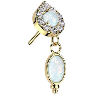 Solid Gold 14 Carat top teardrop dangle opal Push-In