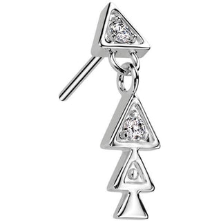 Solid Gold 14 Carat top triangles dangle zirconia Push-In