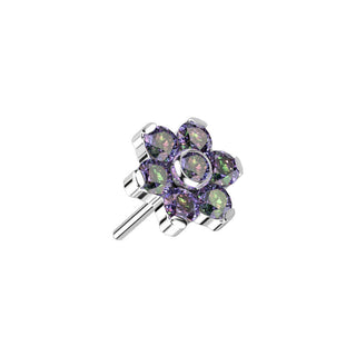 Titanium Top Top Flower Zirconia Silver Push-In