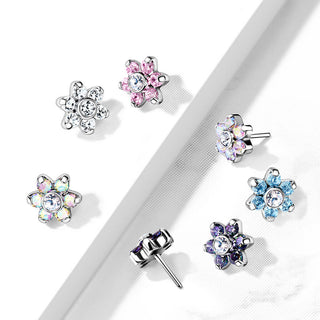 Titanium Top Top Flower Zirconia Silver Push-In
