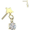 Titanium top flat star with round cubic zirconia dangle Push-In
