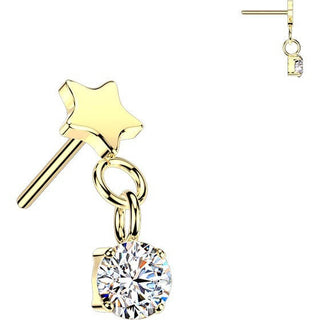 Titanium top flat star with round cubic zirconia dangle Push-In