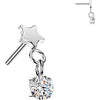Titanium top flat star with round cubic zirconia dangle Push-In