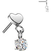 Titanium Top top flat heart with round cubic zirconia dangle Push-In