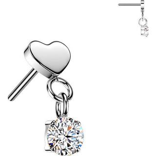 Titanium Top top flat heart with round cubic zirconia dangle Push-In