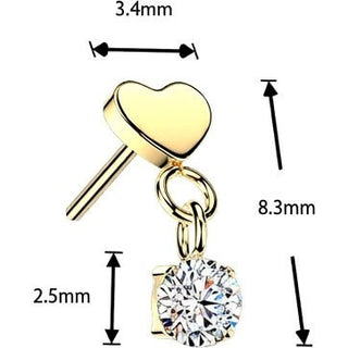 Titanium Top top flat heart with round cubic zirconia dangle Push-In