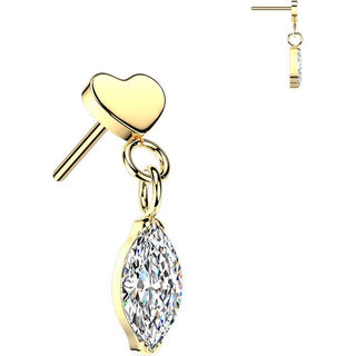 Titanium top flat heart with marquise cubic zirconia dangle Push-In